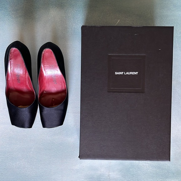 Vintage 90s YSL Silk Satin Square Peep Toe Pump - Picture 16 of 16